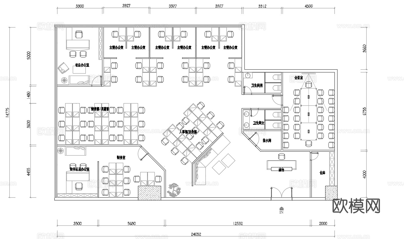 最新办公室平面施工图cad施工图