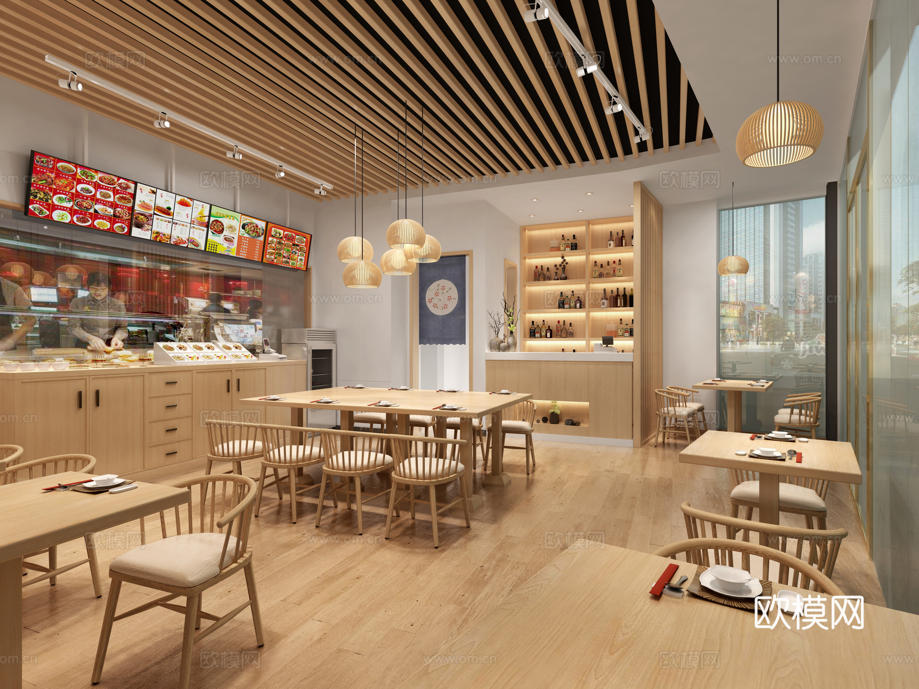 粥皇日式餐厅就餐区3d模型下载（渲染图2）