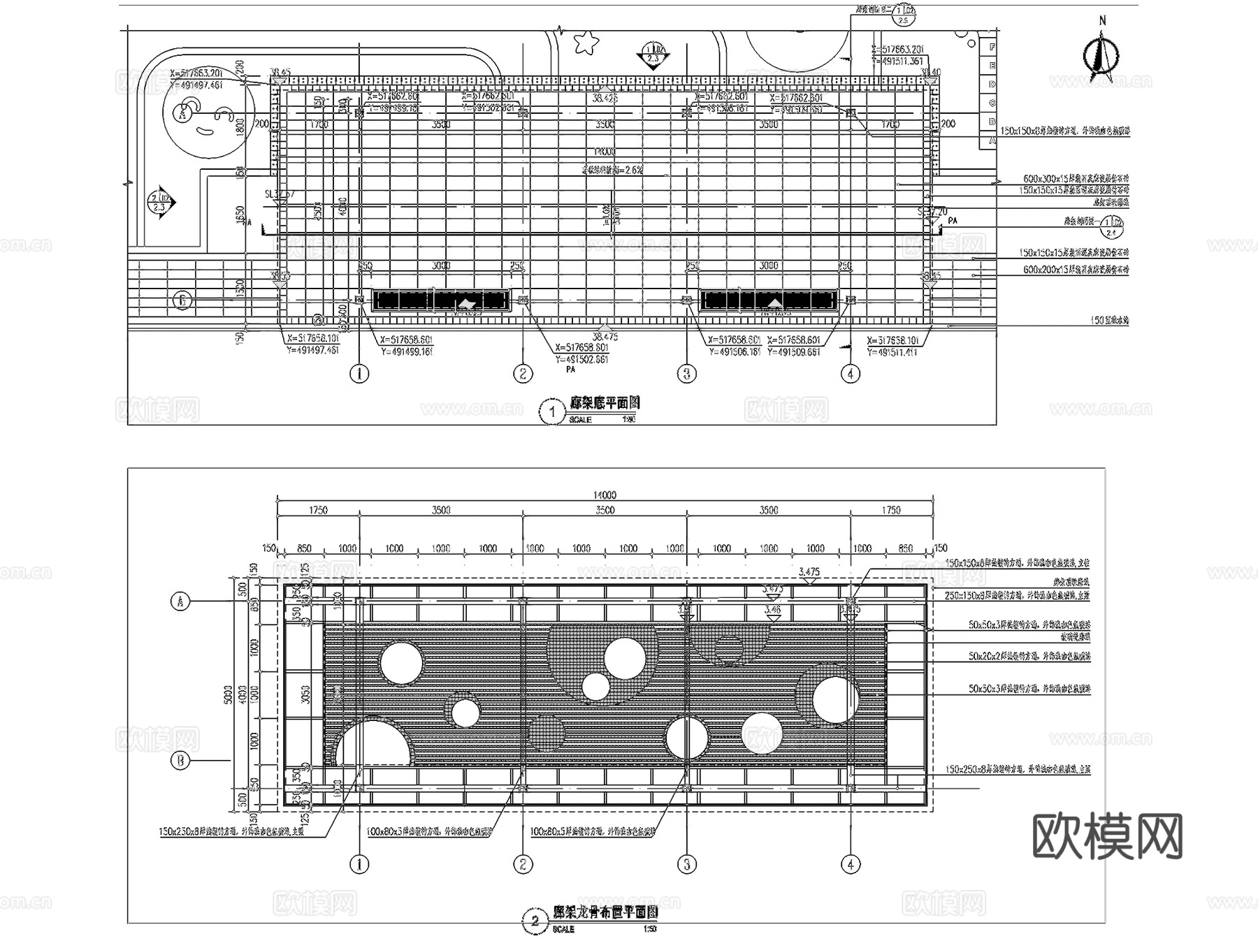 园林景观休闲廊架亭廊节点CAD施工图集 17套cad施工图