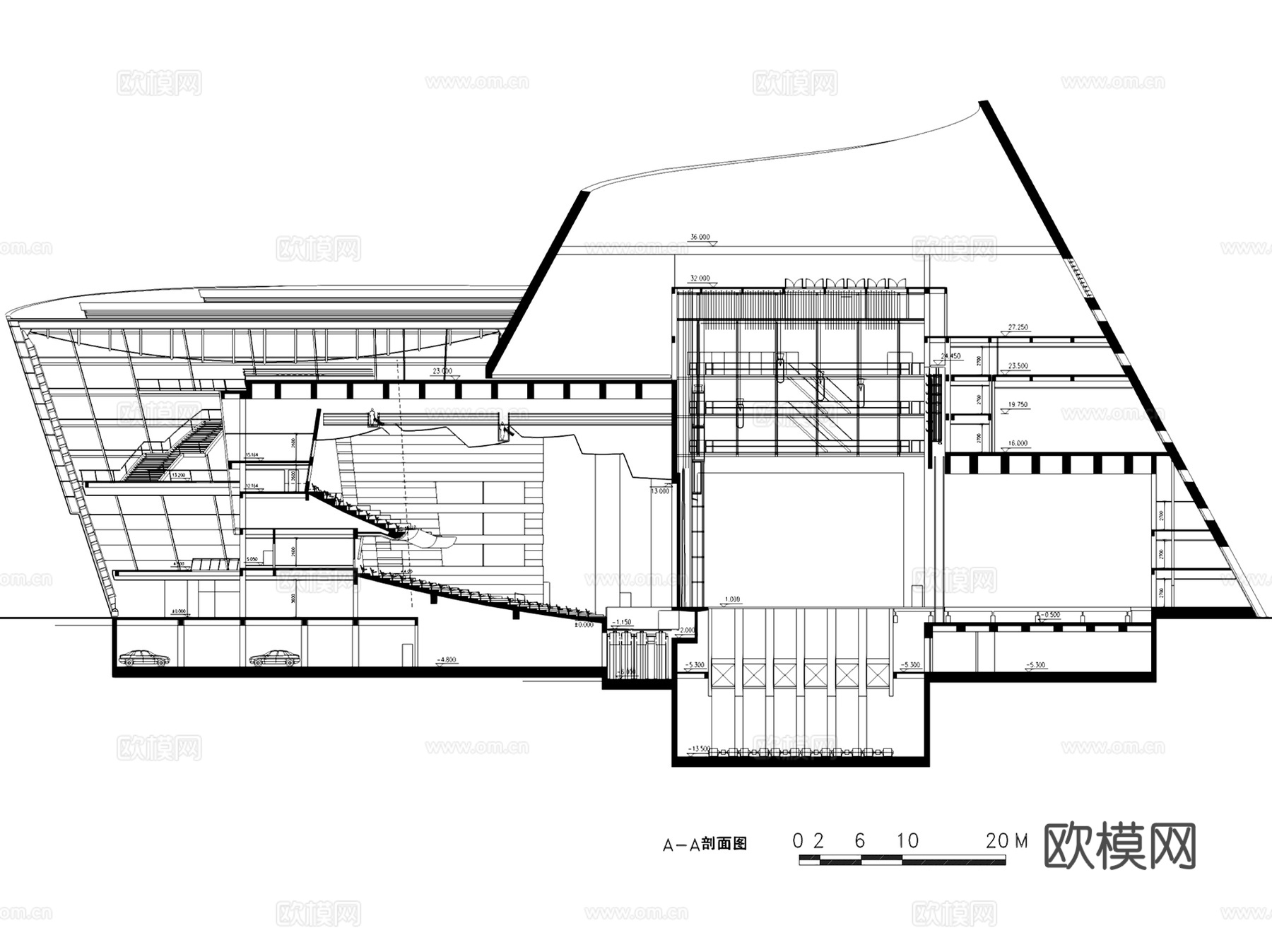东莞市大剧院影剧场平立剖面建筑CAD施工图cad施工图