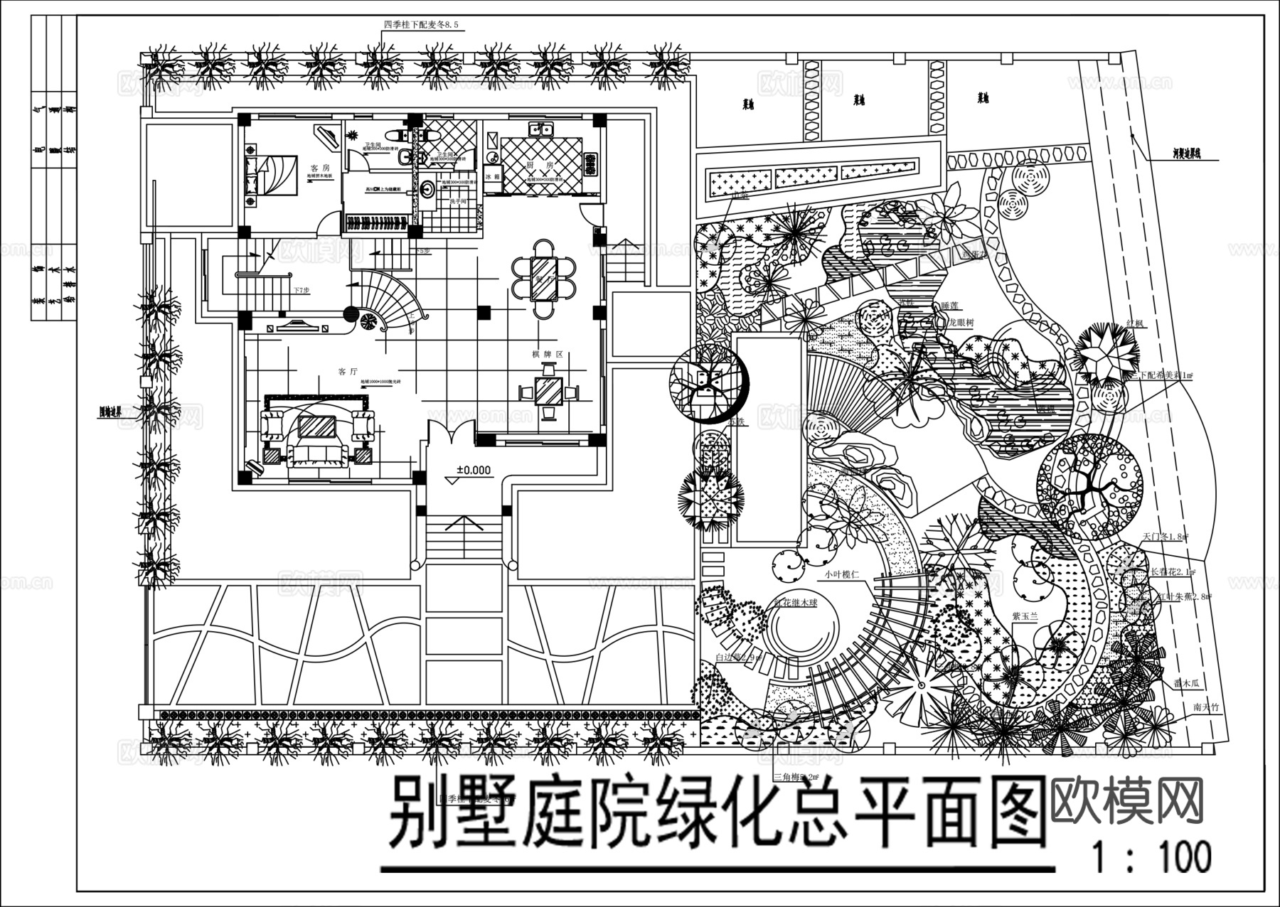别墅庭院景观绿化方案cad施工图