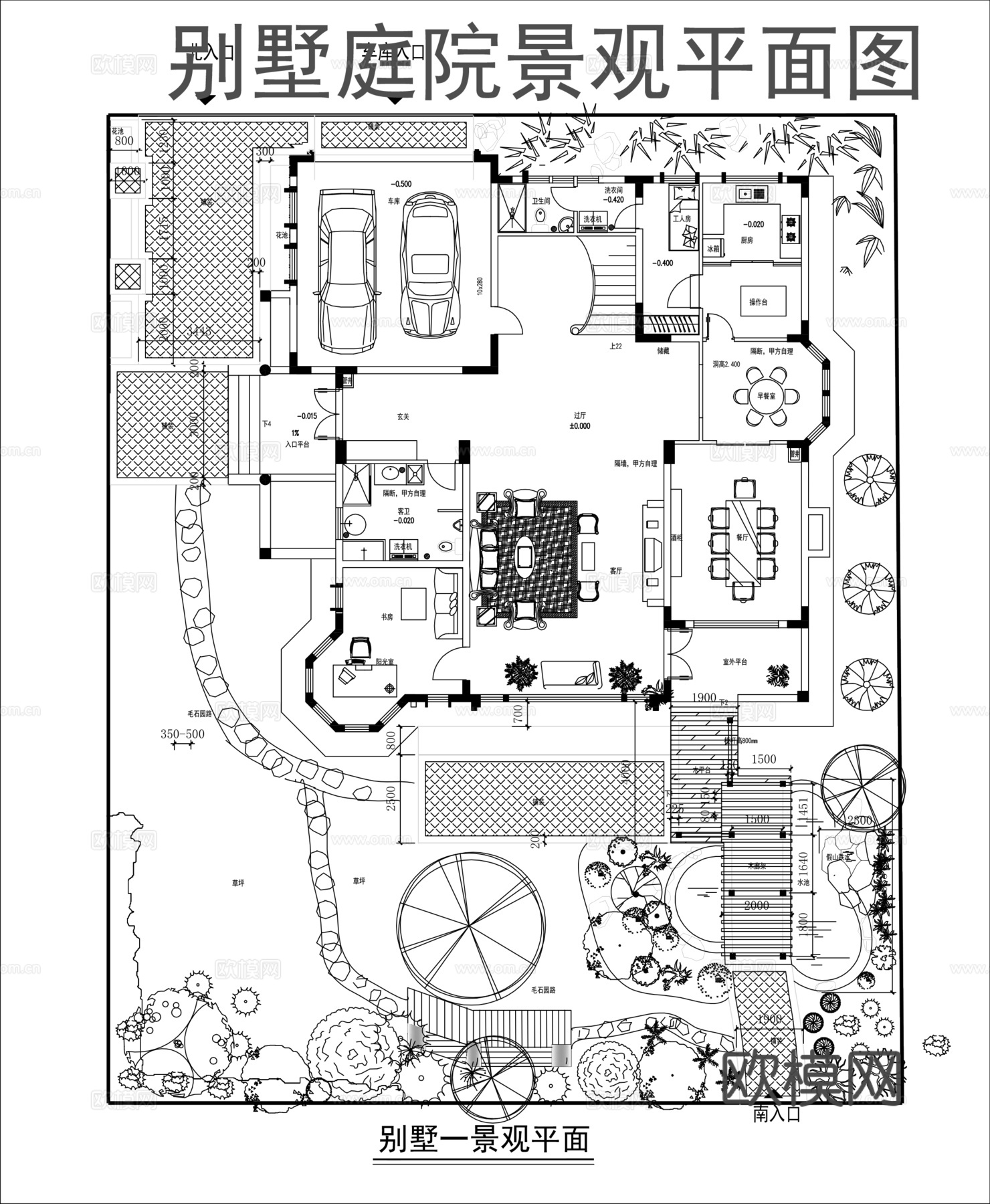别墅庭院景观绿化方案cad施工图