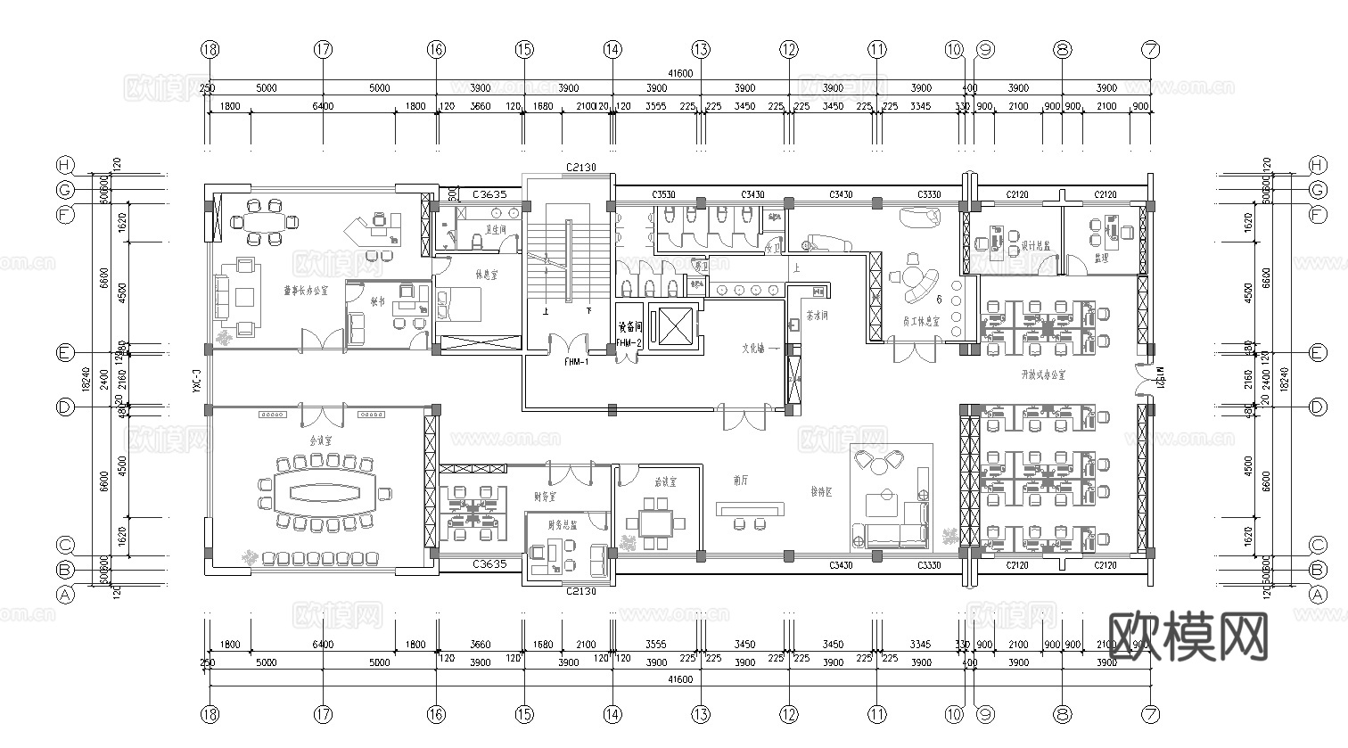 公司办公室 最新平面施工图cad施工图