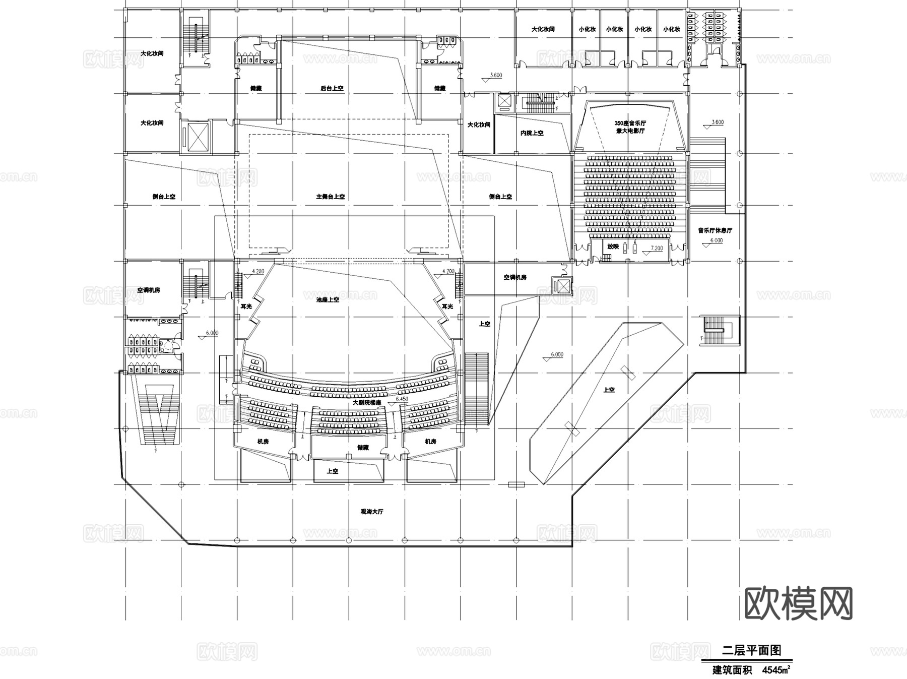 浙江舟山普陀大剧院建筑平面CAD施工图+文本cad施工图