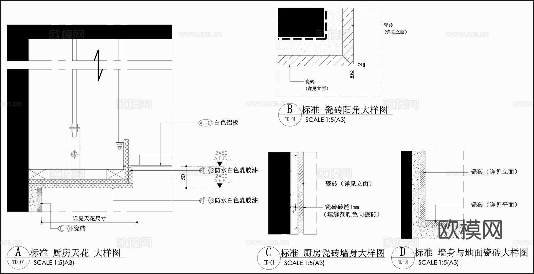 厨房平面立面图 厨房用品  现代厨房布局图cad施工图