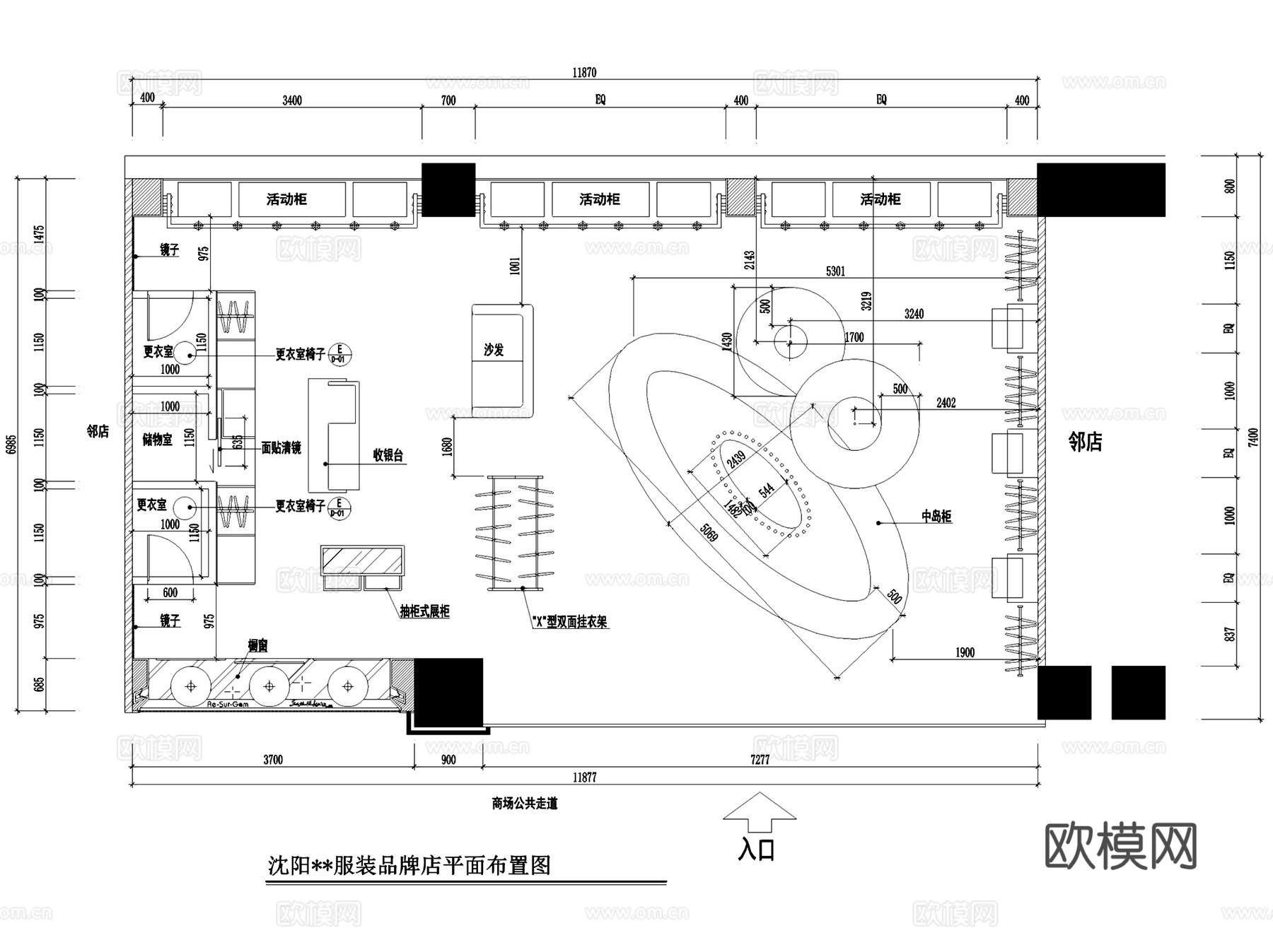 服装店服饰专卖店室内工装CAD施工图集 55套cad施工图