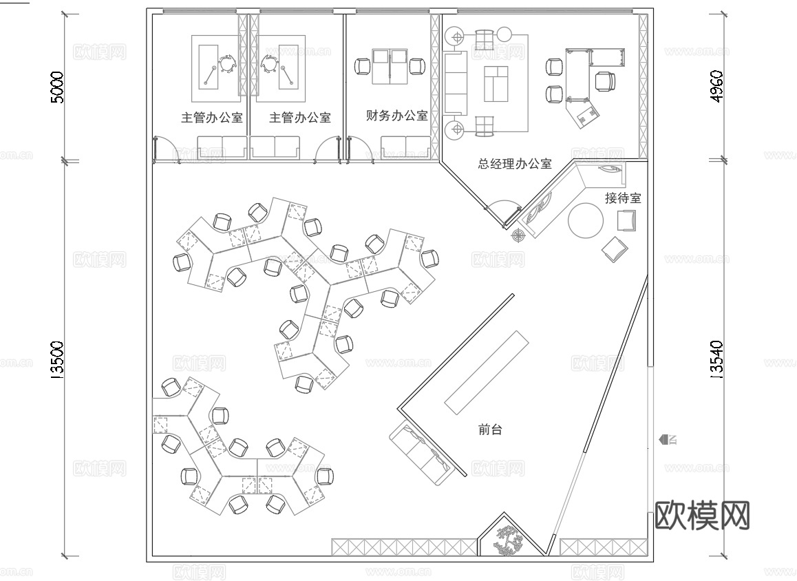 最新办公室平面施工图cad施工图