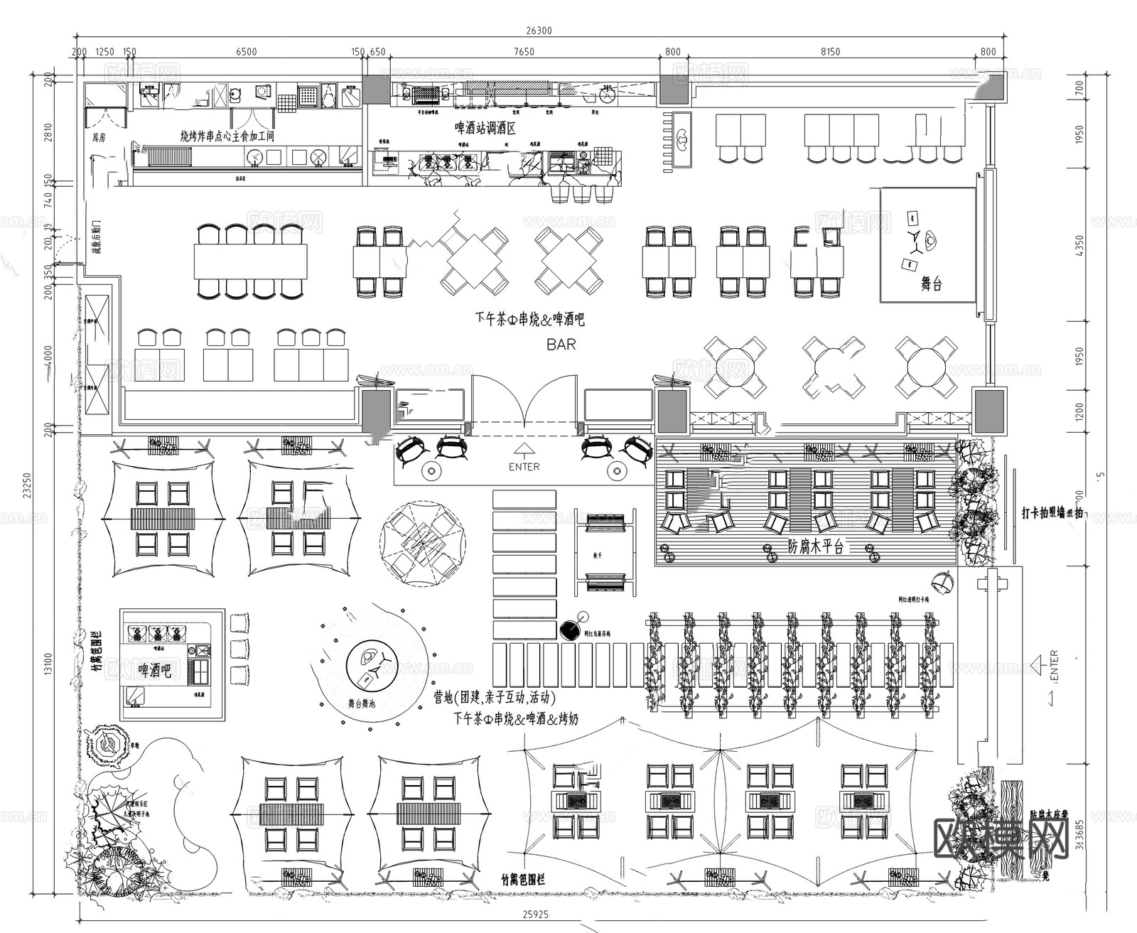 烧烤店 最新平面施工图合集cad施工图