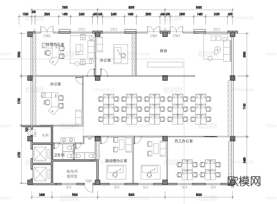 最新办公室平面施工图cad施工图