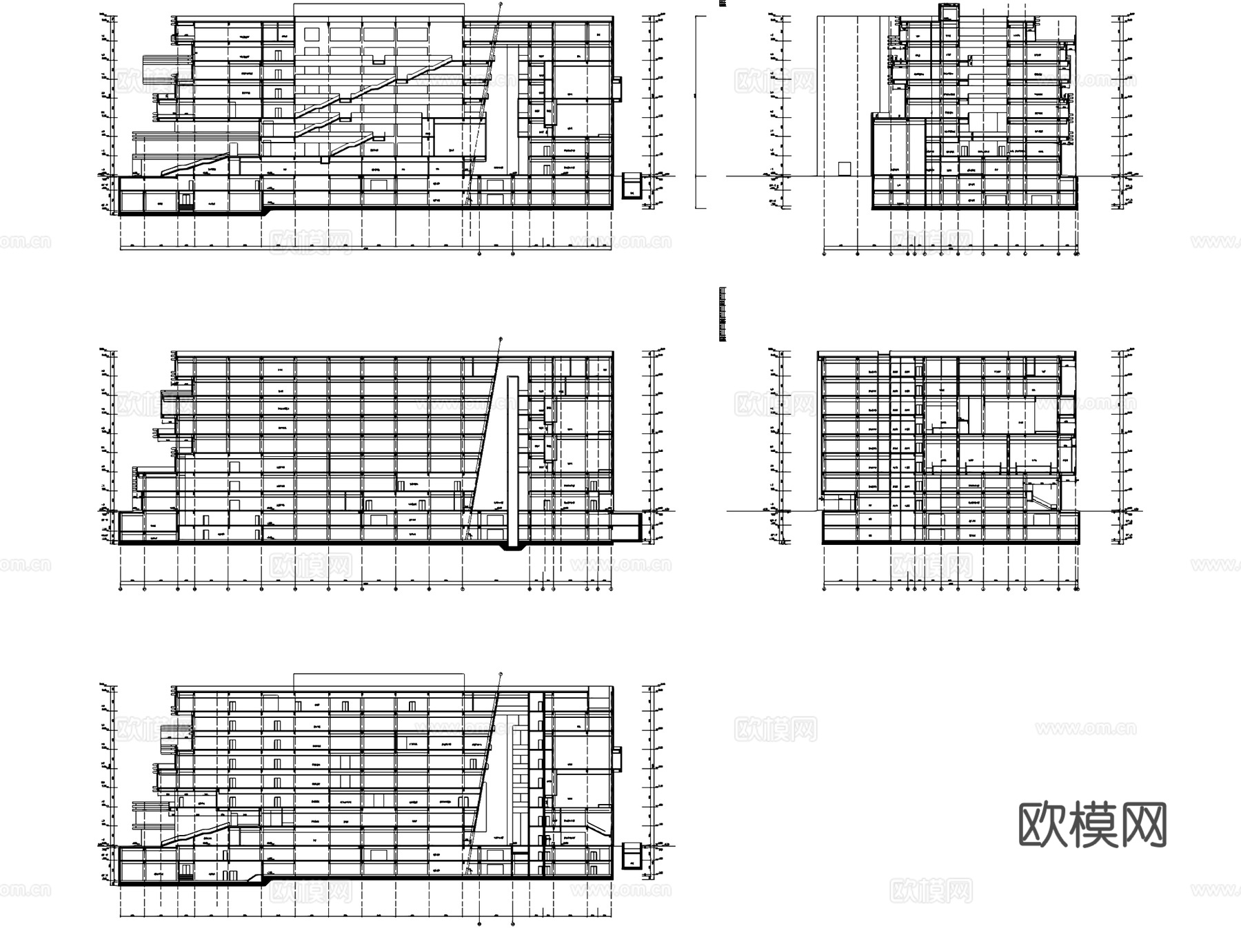 八层塘沽图书馆建筑规划平剖面CAD施工图cad施工图