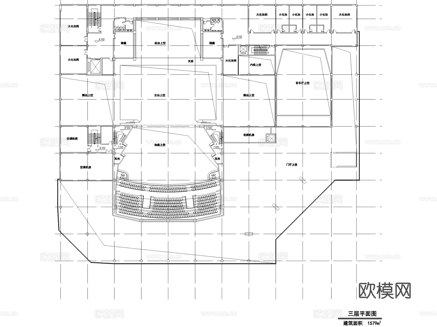 浙江舟山普陀大剧院建筑平面CAD施工图+文本cad施工图