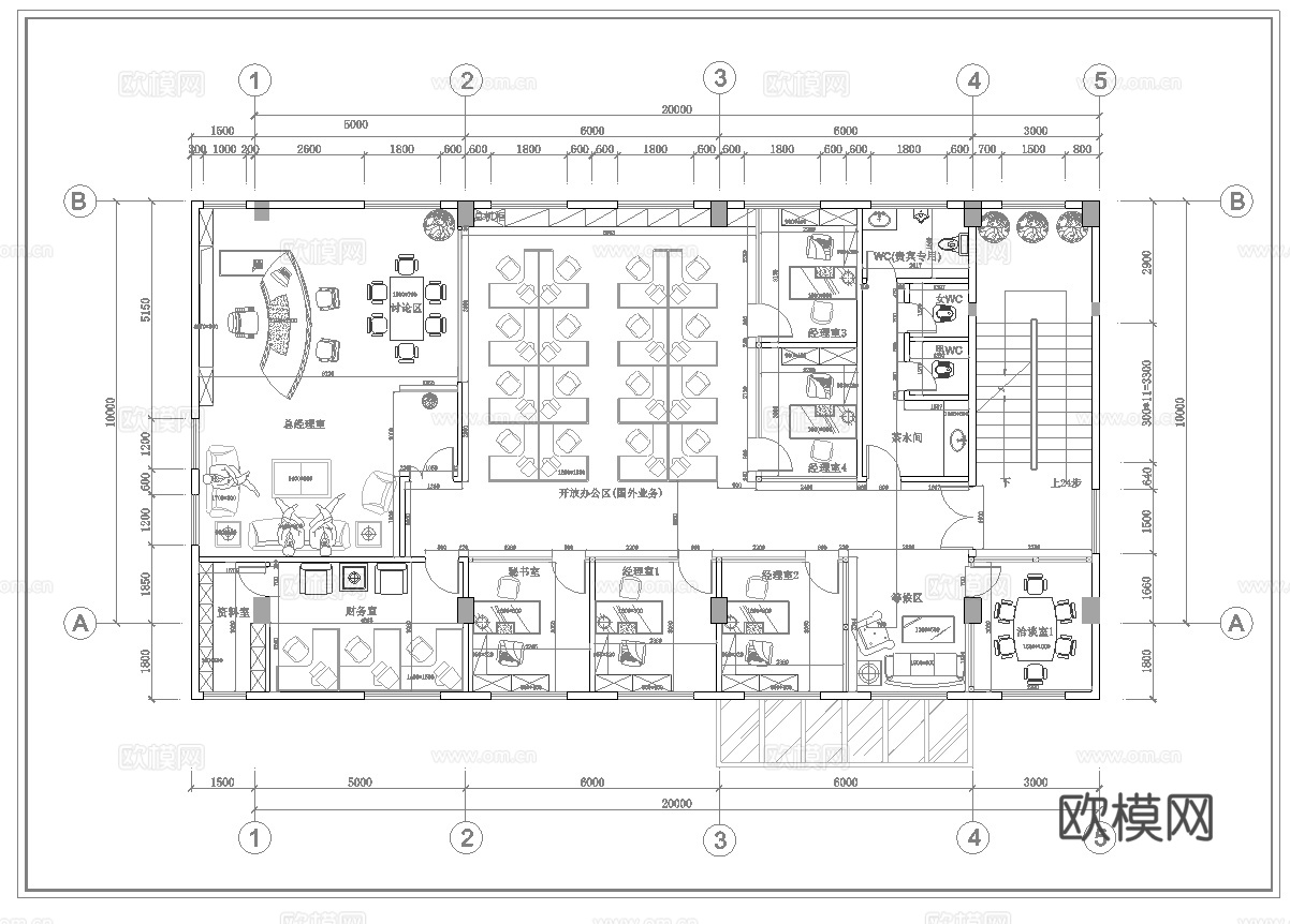 公司办公室 最新平面施工图cad施工图