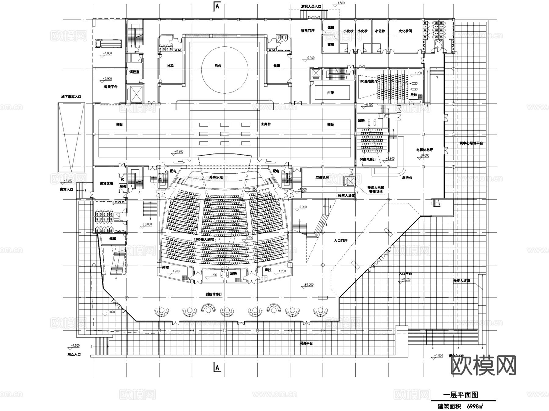 浙江舟山普陀大剧院建筑平面CAD施工图+文本cad施工图