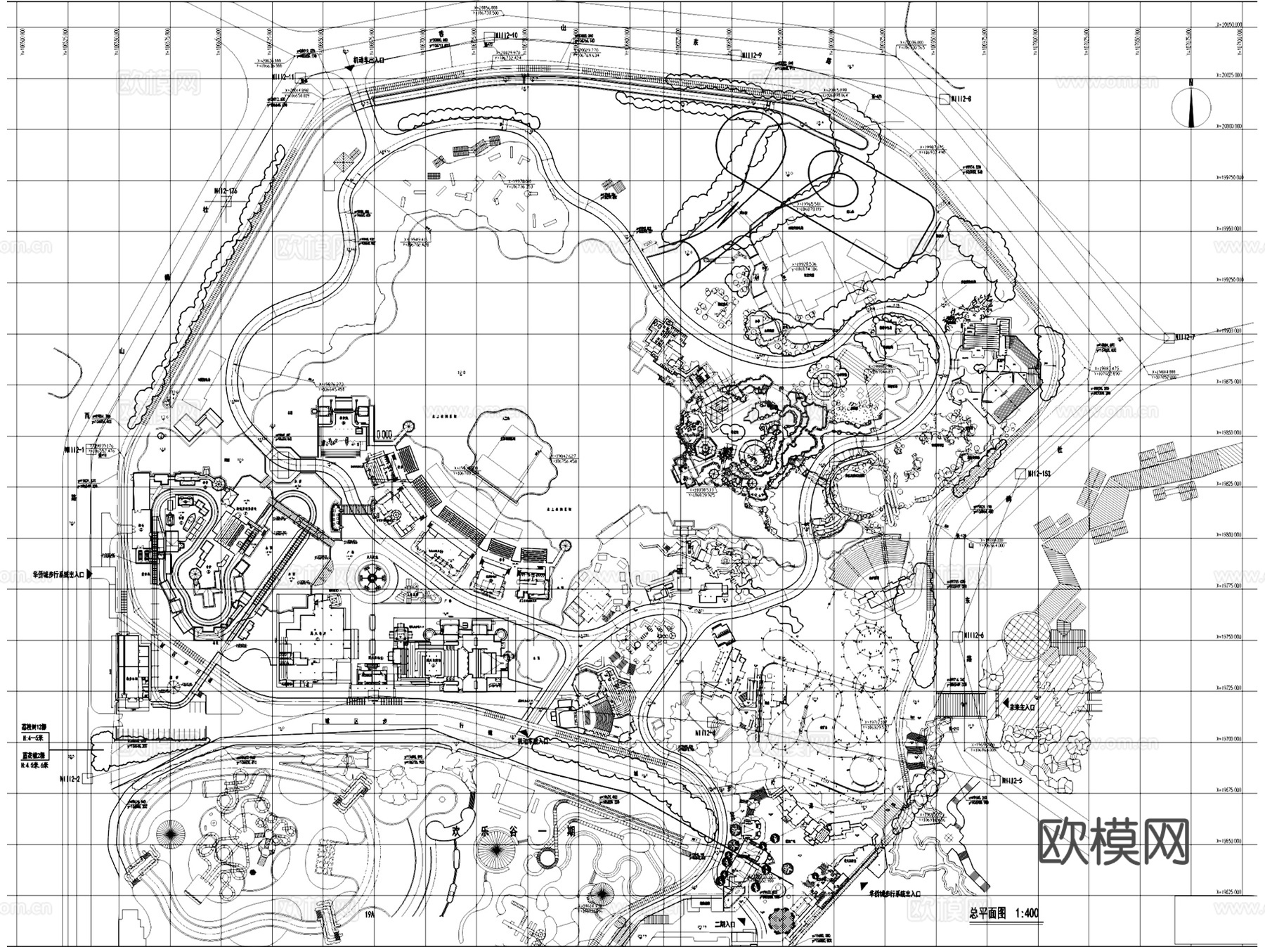 深圳欢乐谷主题乐园二期景观植物配置平面CAD施工图集cad施工图
