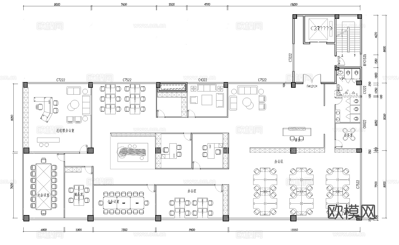 最新办公室平面施工图cad施工图