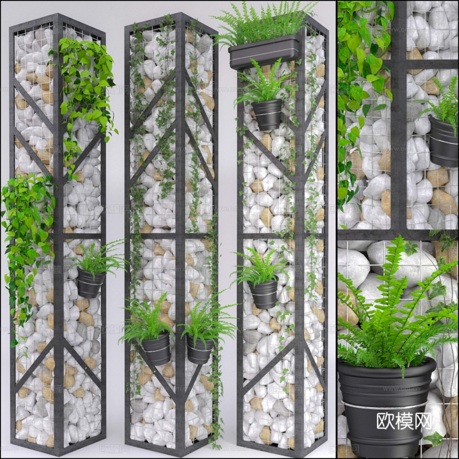 鹅卵石墙雕塑3d模型下载
