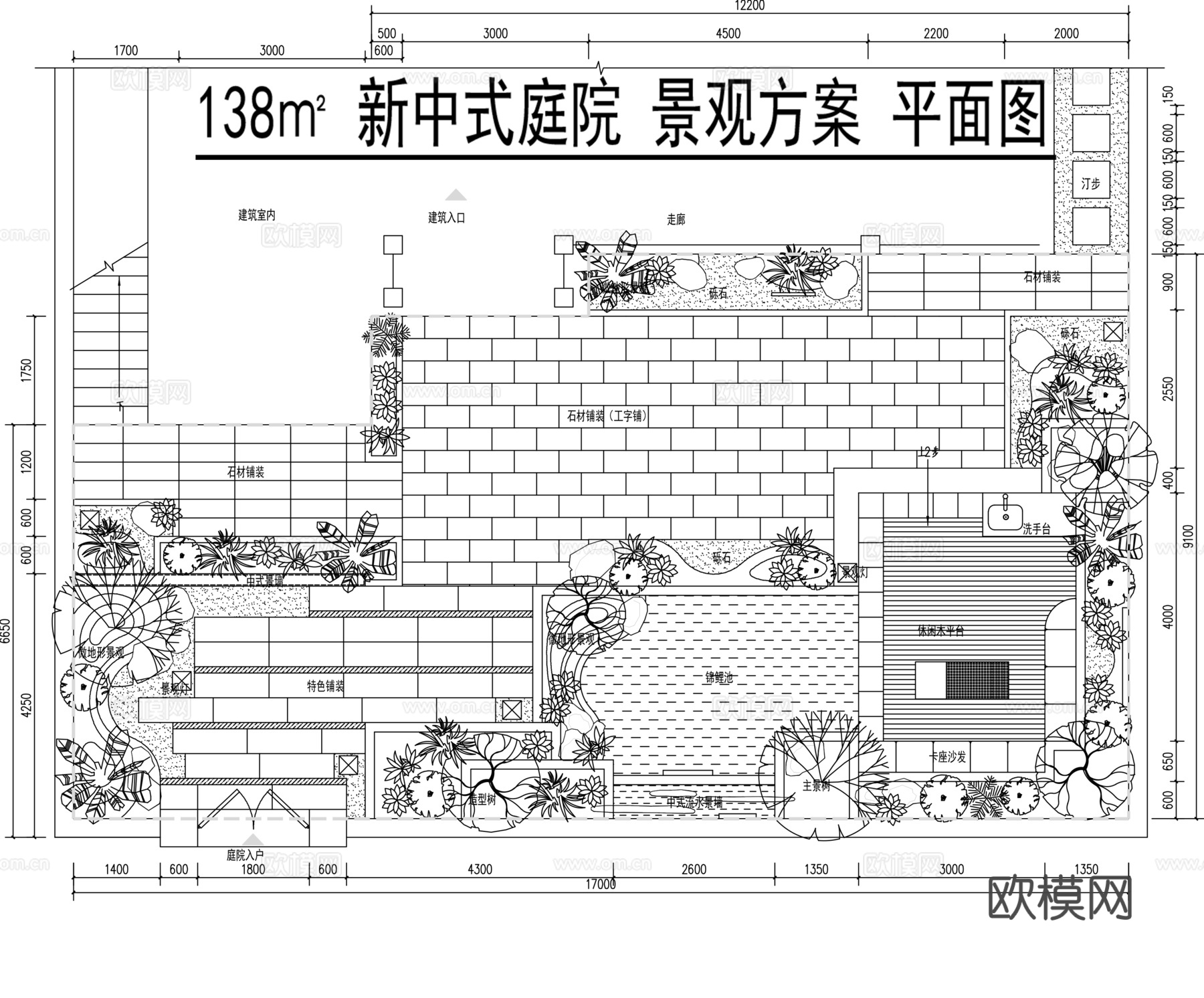 别墅庭院景观平面图cad施工图