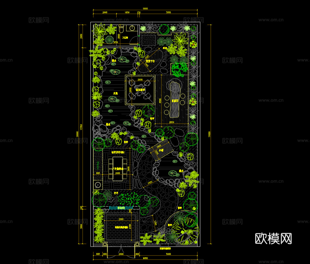 别墅庭院景观平面图cad施工图