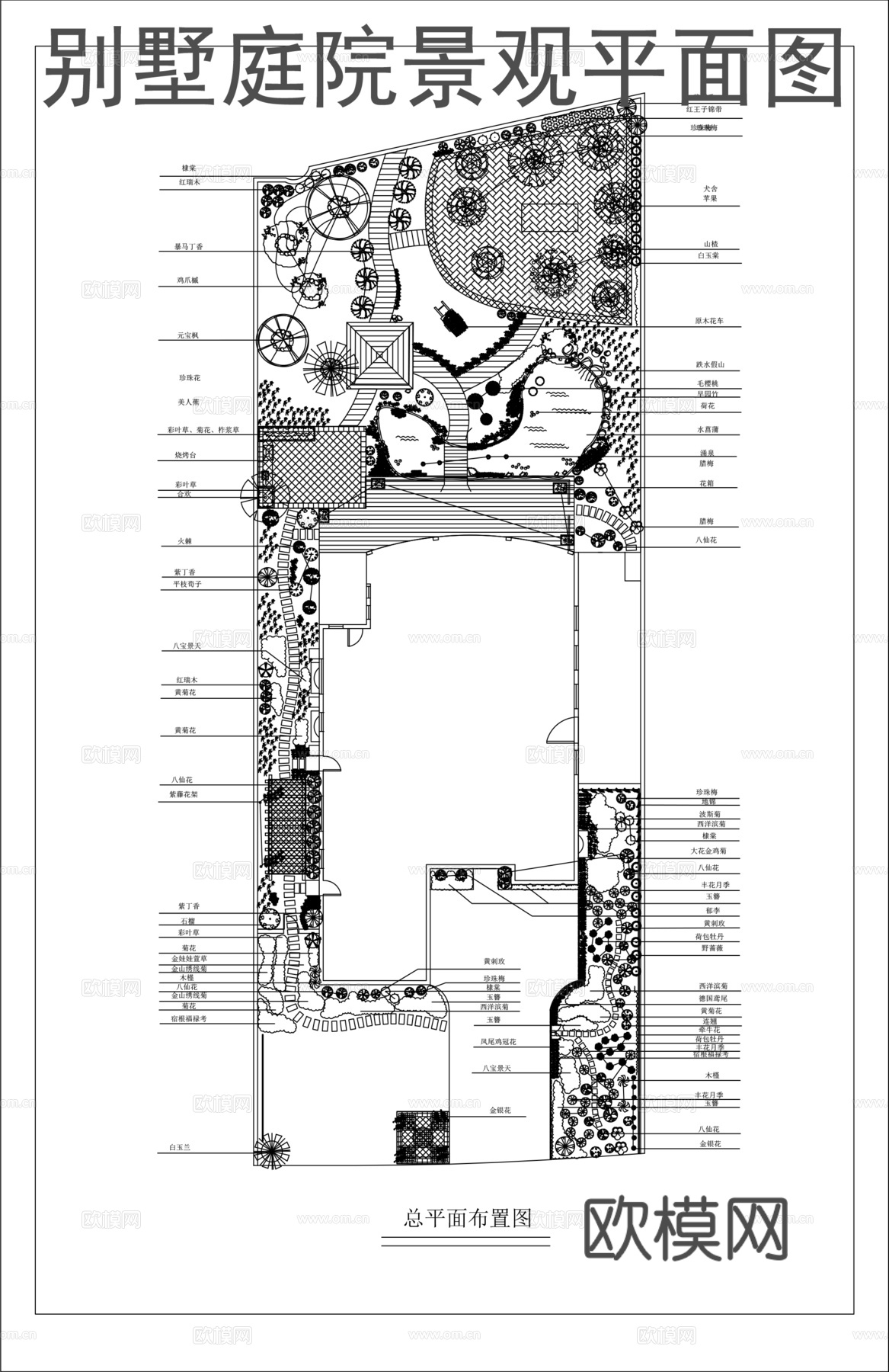 别墅庭院景观绿化方案cad施工图
