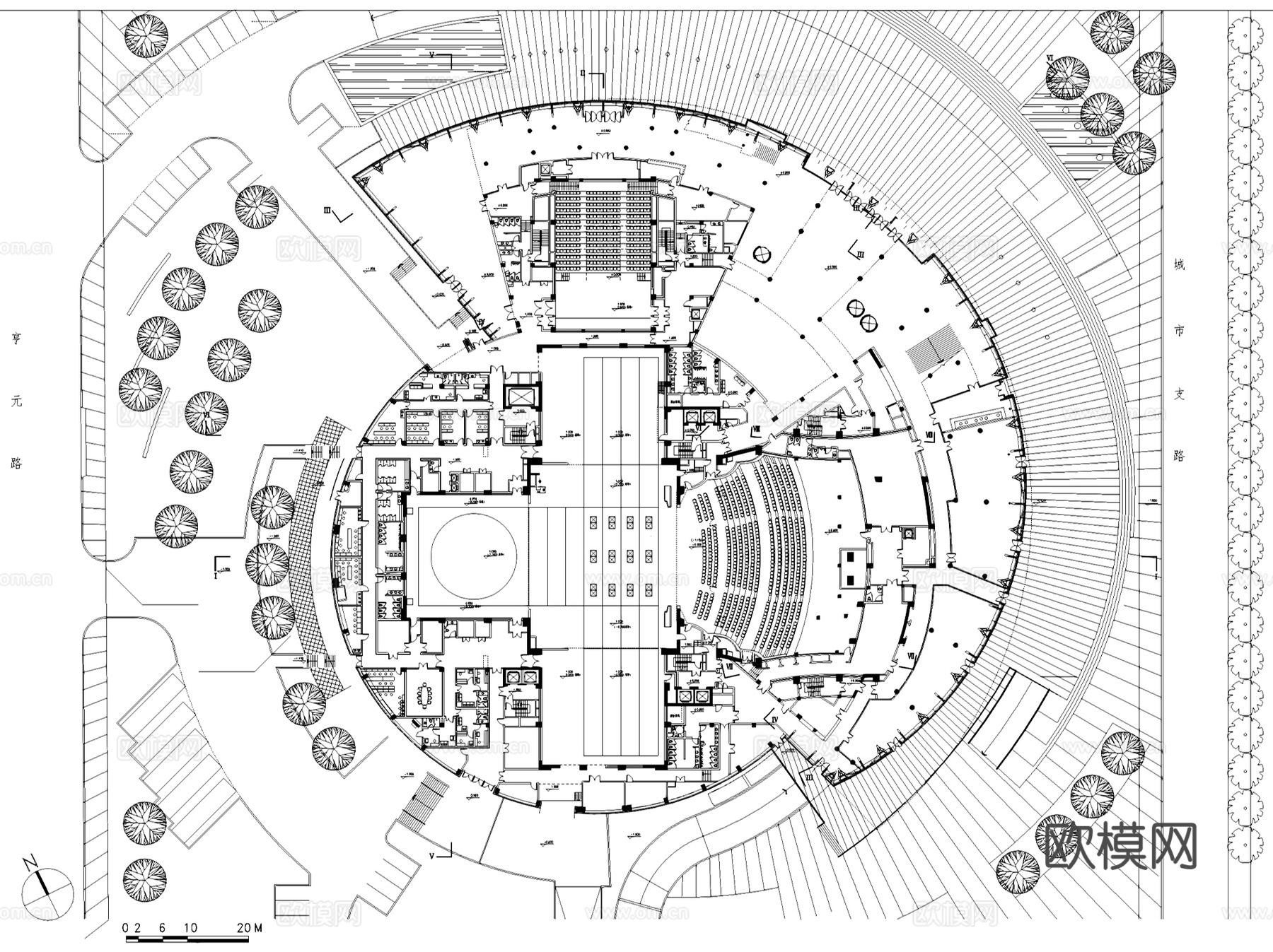 东莞市大剧院影剧场平立剖面建筑CAD施工图cad施工图