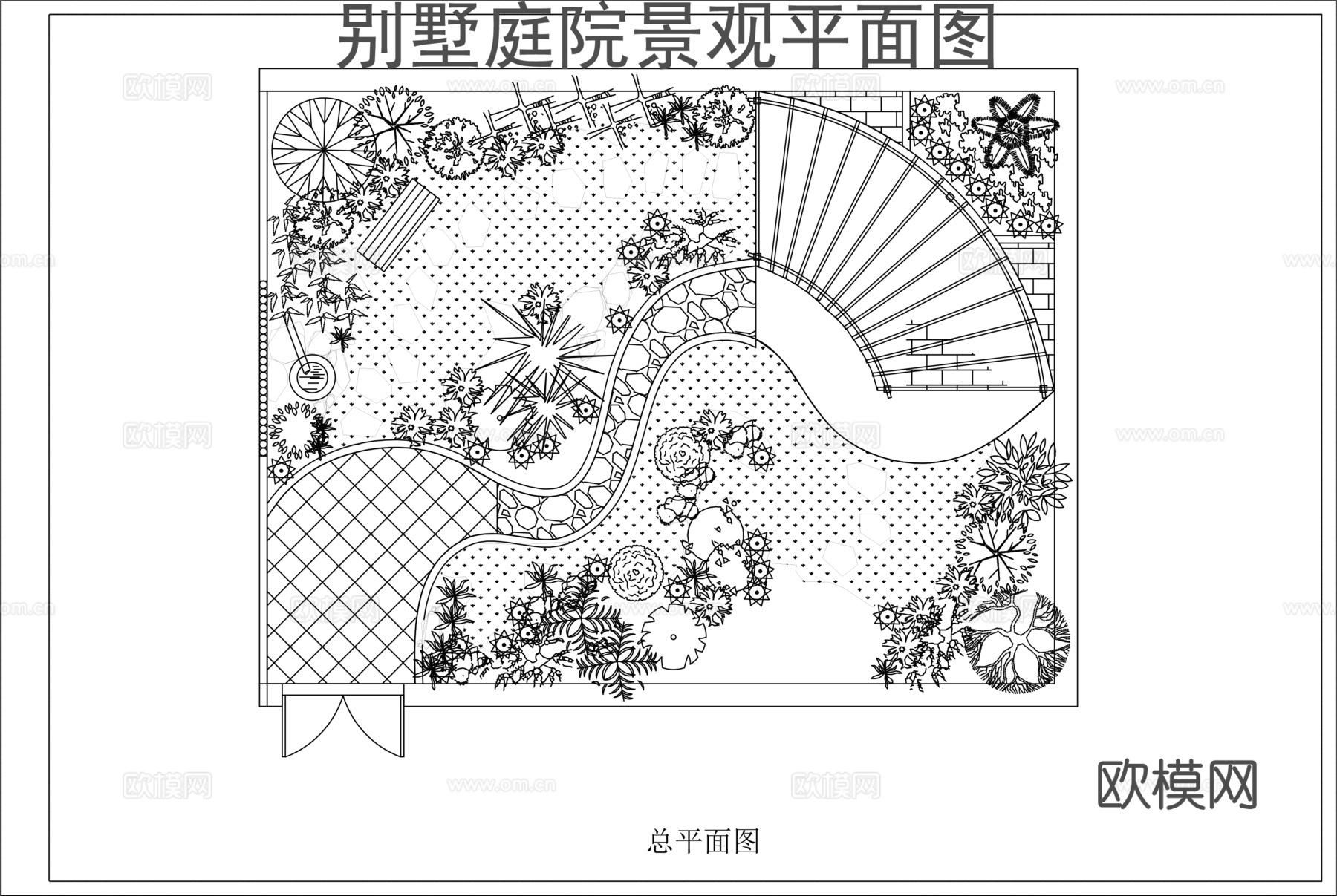 别墅花园庭院景观绿化cad施工图