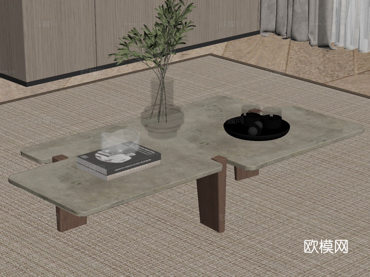 侘寂中古风茶几su模型