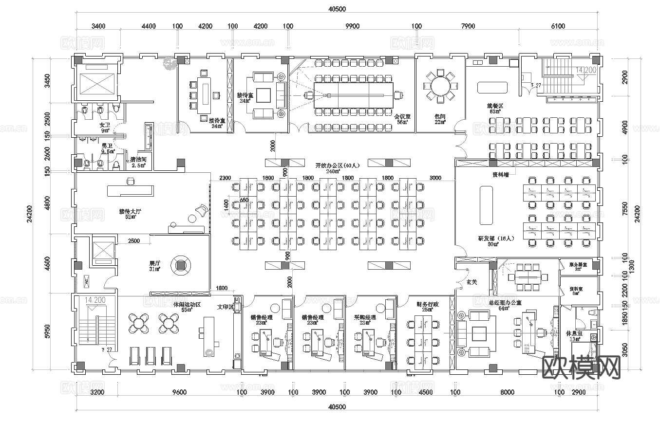 最新办公室平面施工图cad施工图