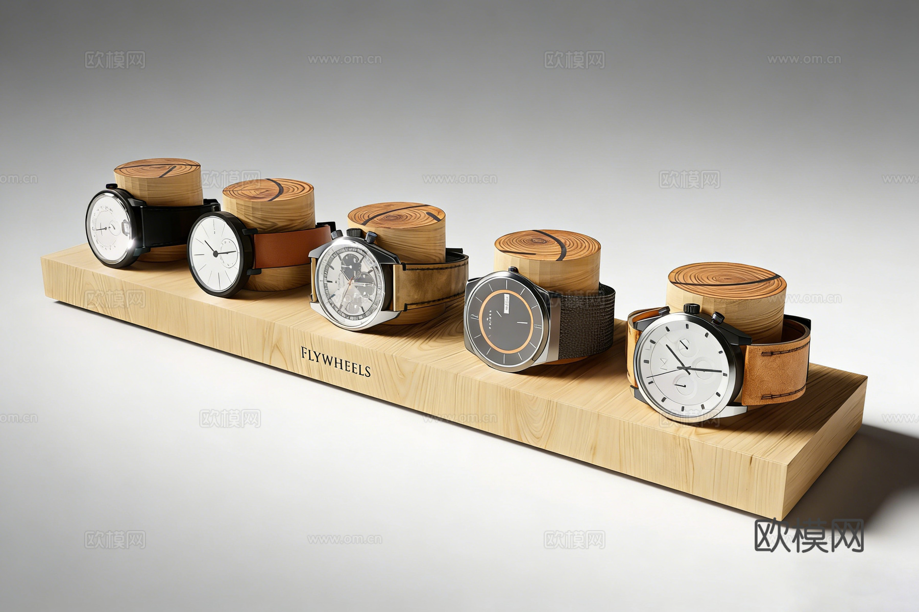 现代简约手表  皮质表带 含木质展示台 高精度 电商产品su模型