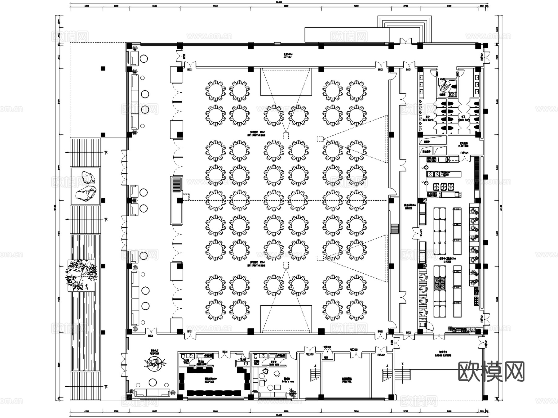 酒店饭店餐厅宴会厅室内工装平面图CAD施工图集12套cad施工图