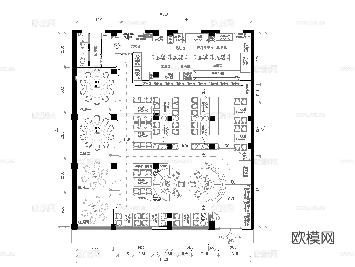 烧烤店 最新平面施工图合集cad施工图