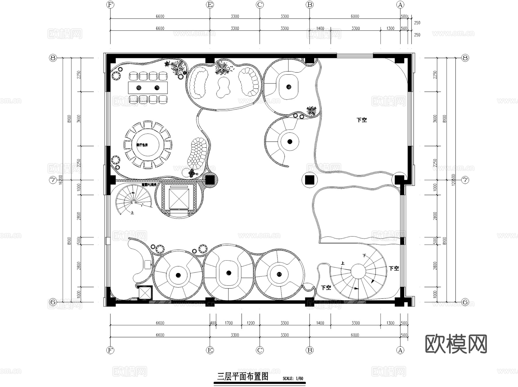 三层花店下午茶露营餐厅室内工装CAD施工图cad施工图