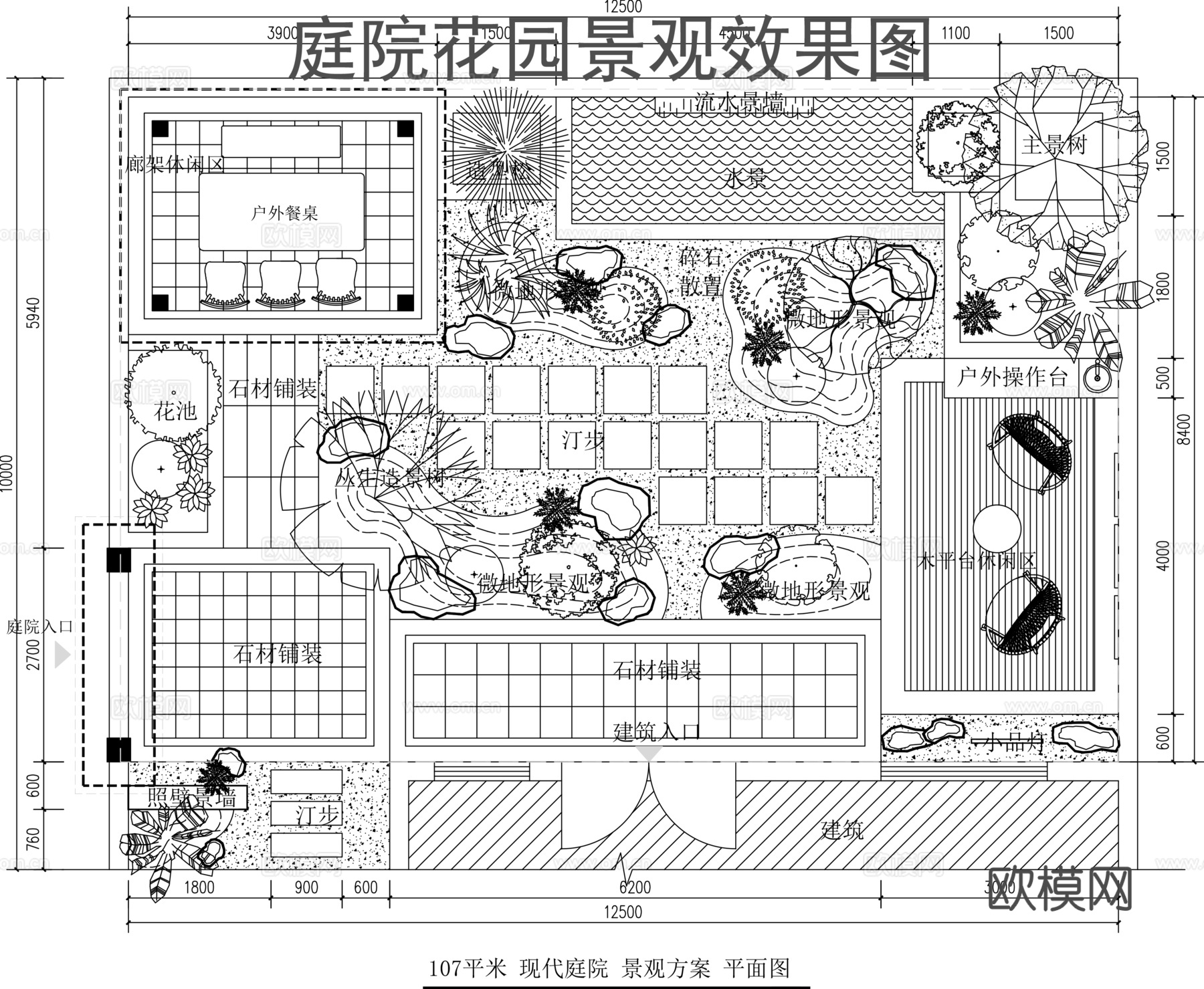 别墅庭院景观平面图cad施工图
