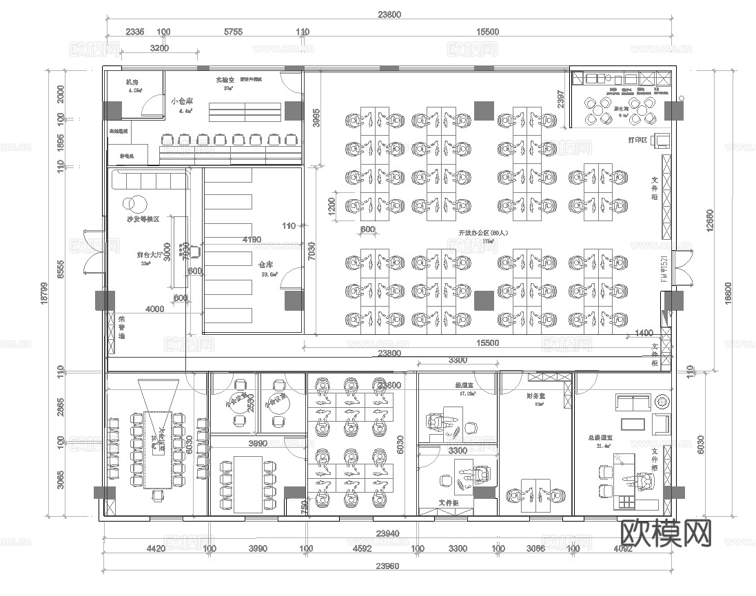 最新办公室平面施工图cad施工图