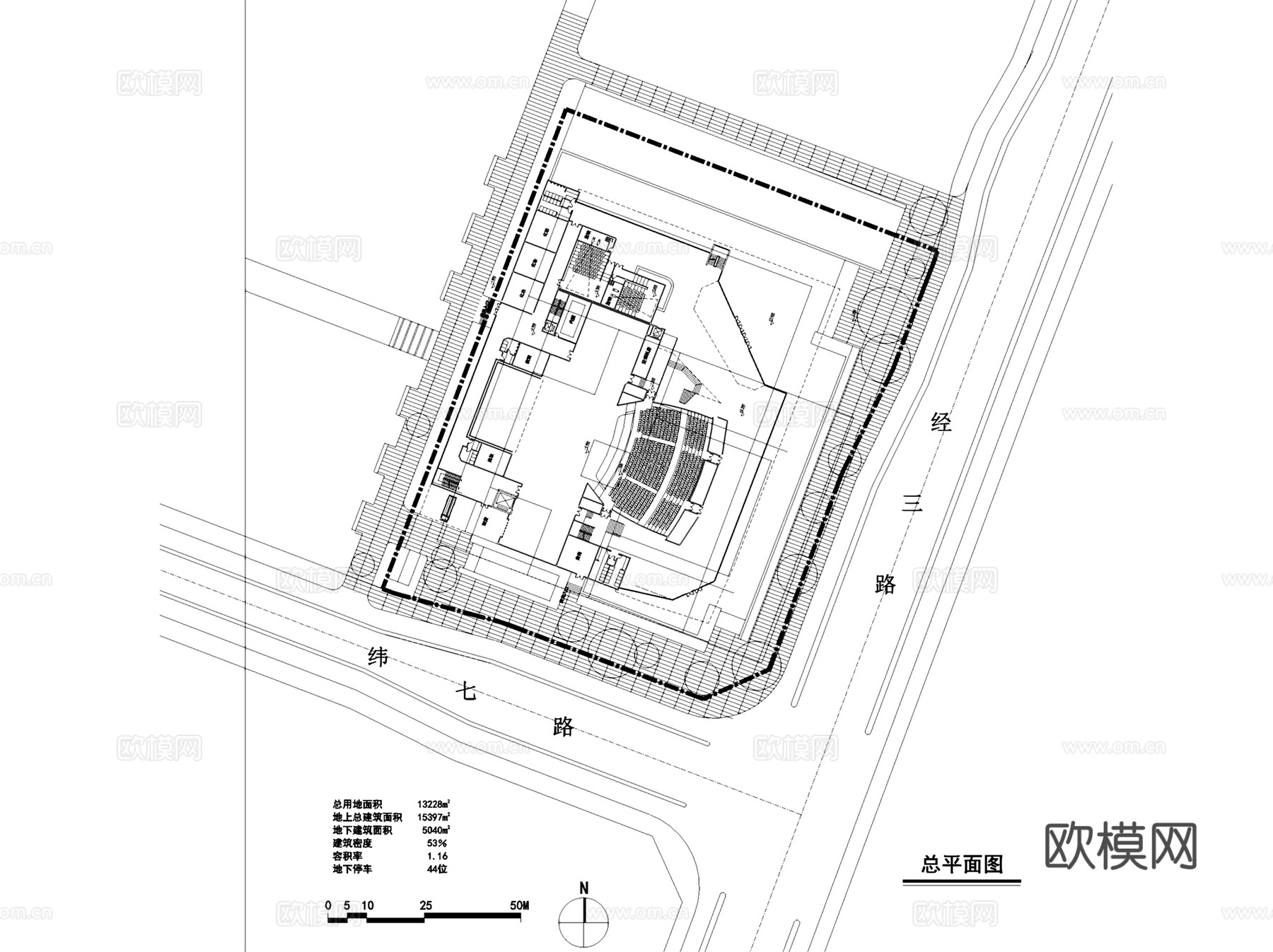 浙江舟山普陀大剧院建筑平面CAD施工图+文本cad施工图