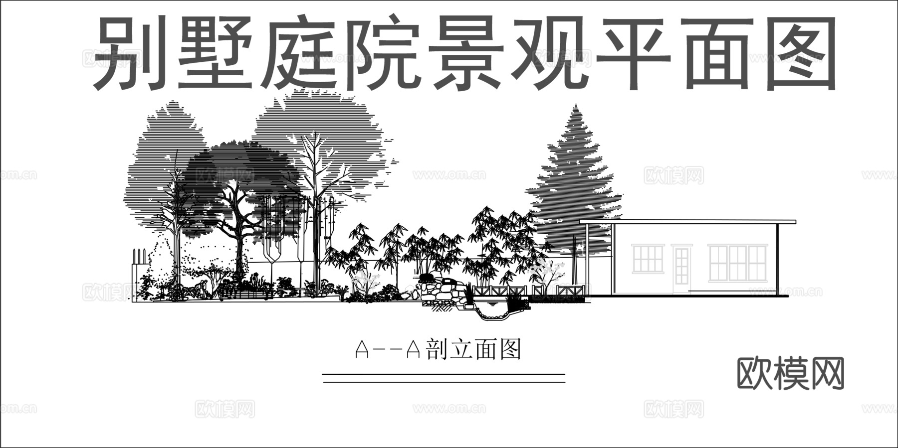 别墅庭院景观绿化方案cad施工图