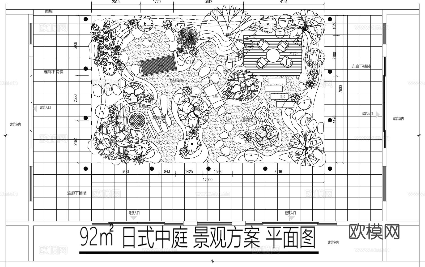 日式别墅庭院景观平面图cadcad施工图