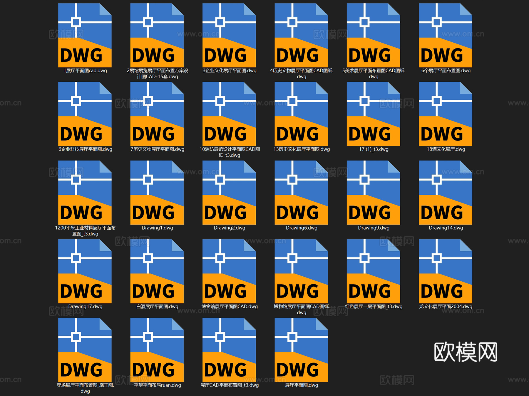 文化展馆展览展厅室内工装平面CAD施工图集 28套cad施工图