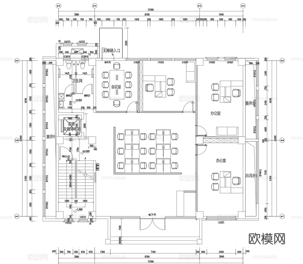 最新办公室平面施工图cad施工图