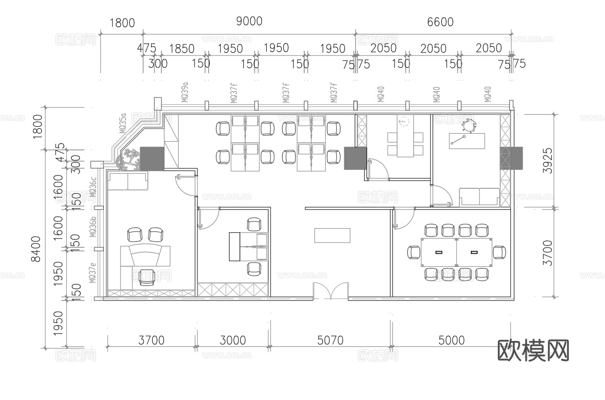 最新办公室平面施工图cad施工图