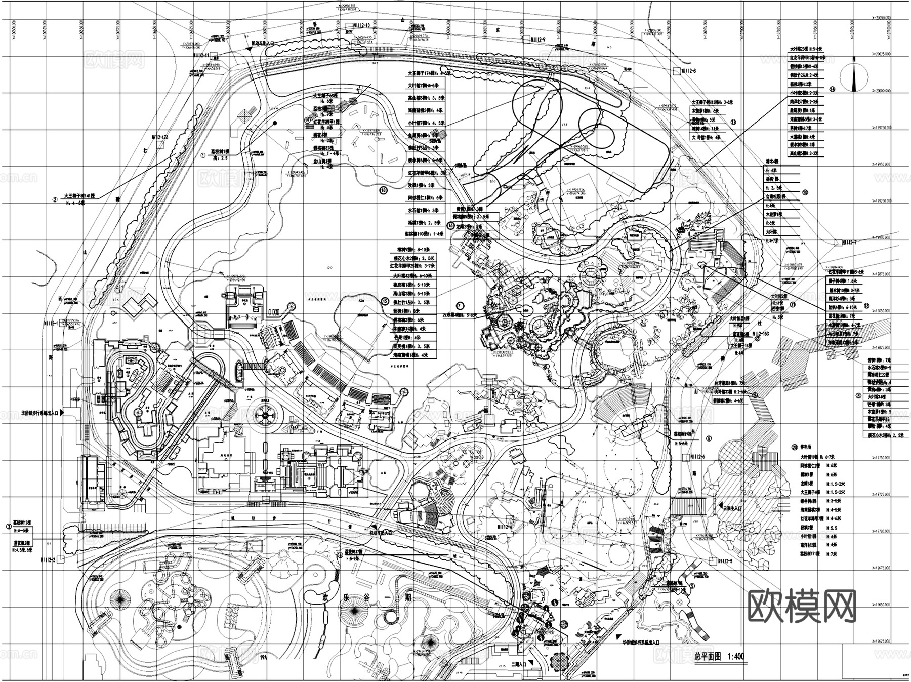 深圳欢乐谷主题乐园二期景观植物配置平面CAD施工图集cad施工图