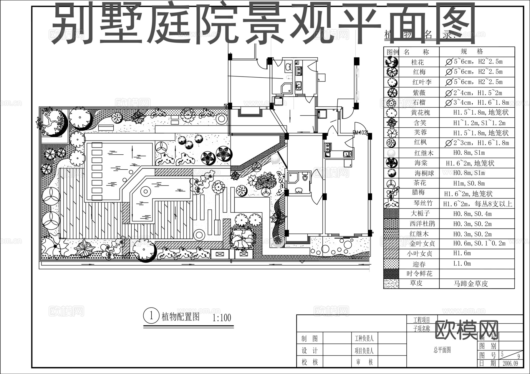 别墅庭院景观平面图cad施工图