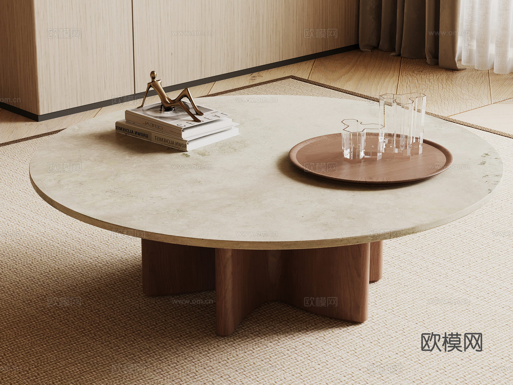 侘寂中古风茶几su模型