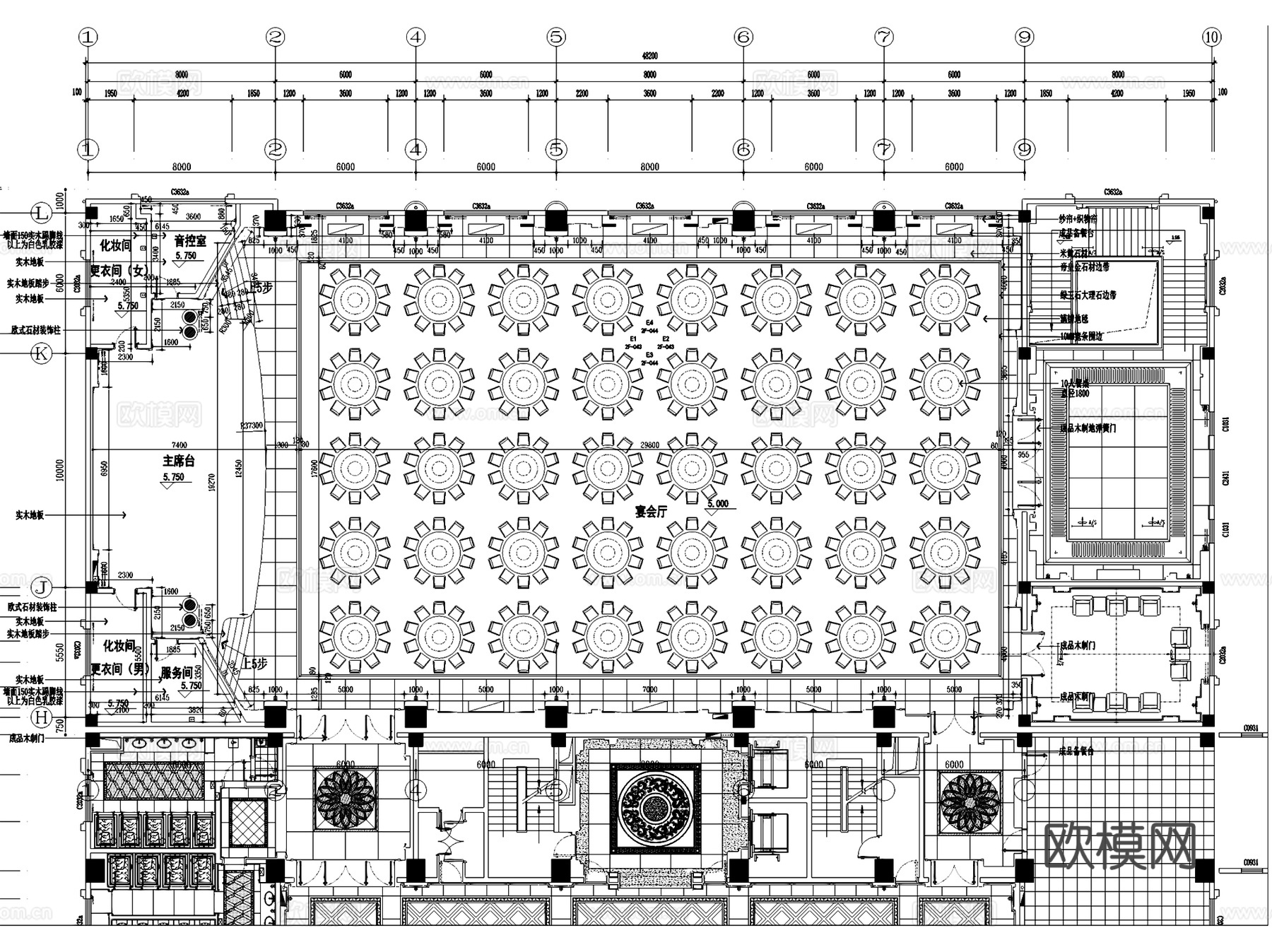 酒店饭店餐厅宴会厅室内工装平面图CAD施工图集12套cad施工图