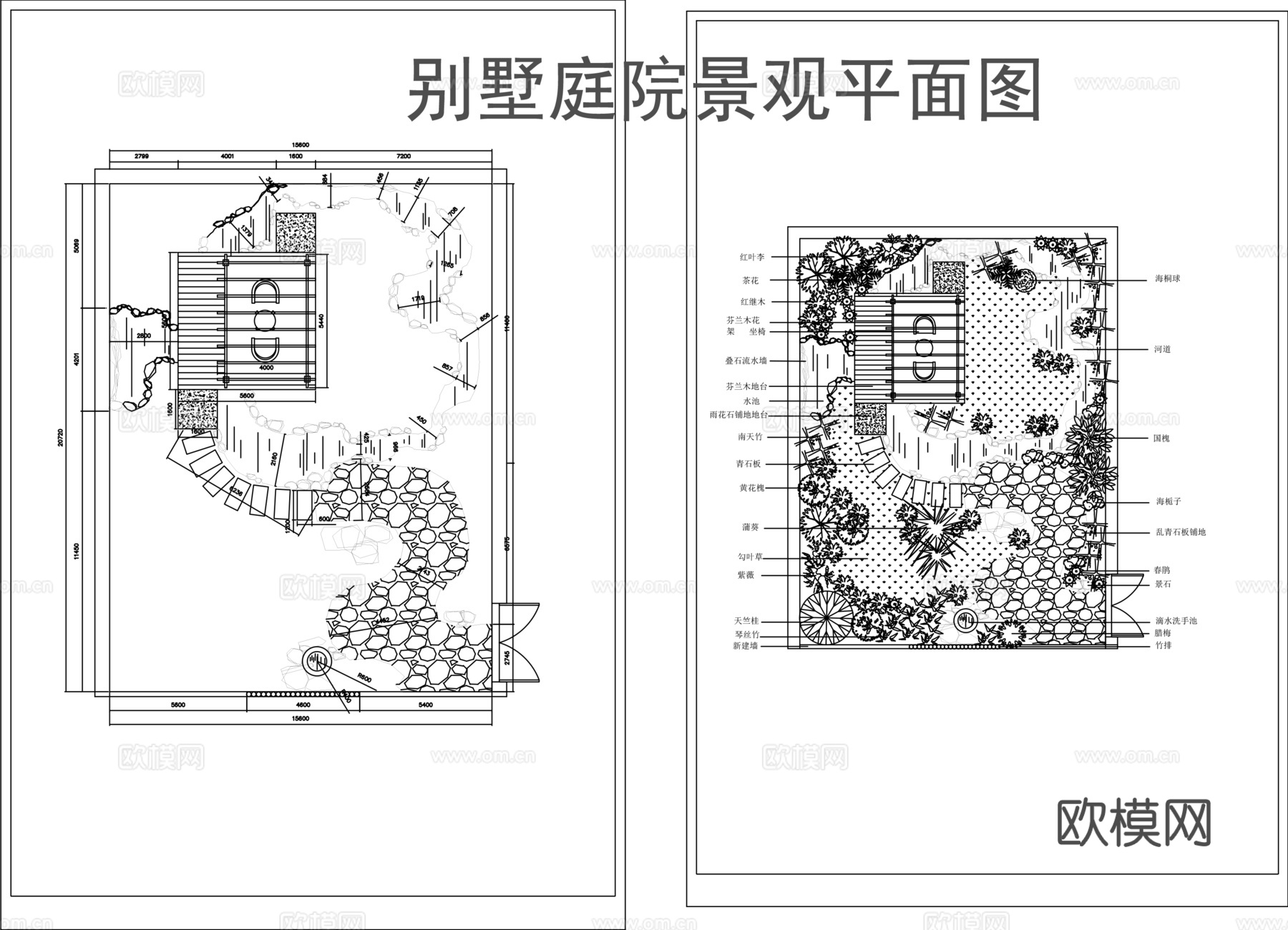 别墅花园庭院景观绿化cad施工图