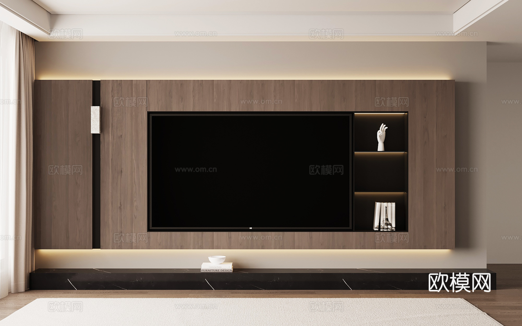 现代意式电视背景墙su模型