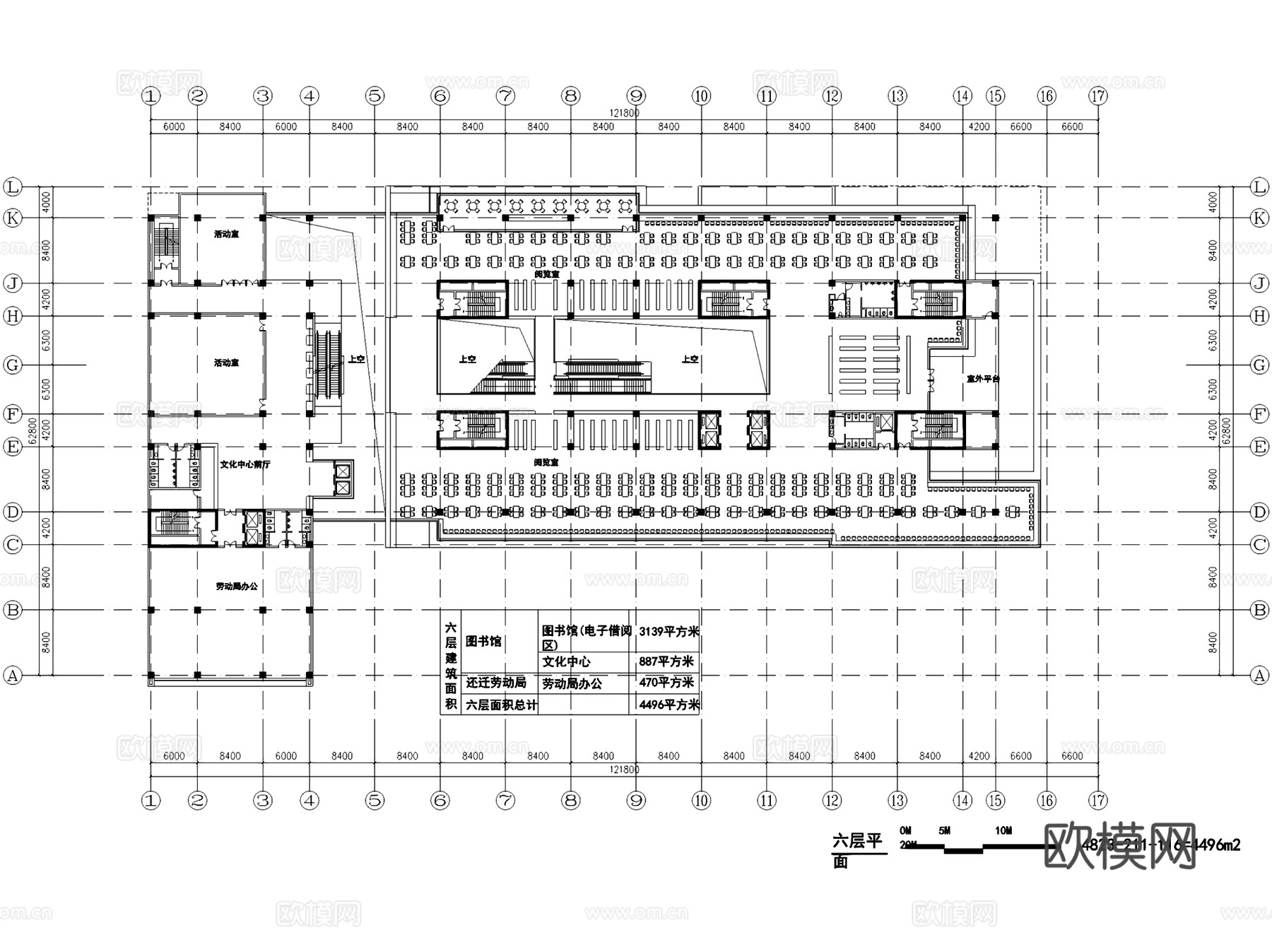 八层塘沽图书馆建筑规划平剖面CAD施工图cad施工图