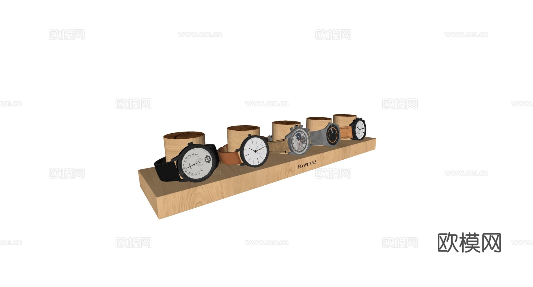 现代简约手表  皮质表带 含木质展示台 高精度 电商产品su模型