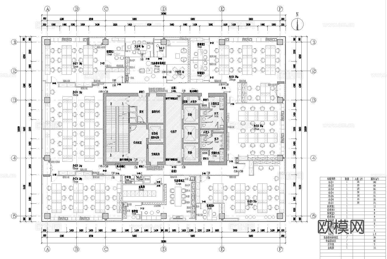 最新办公室平面施工图cad施工图