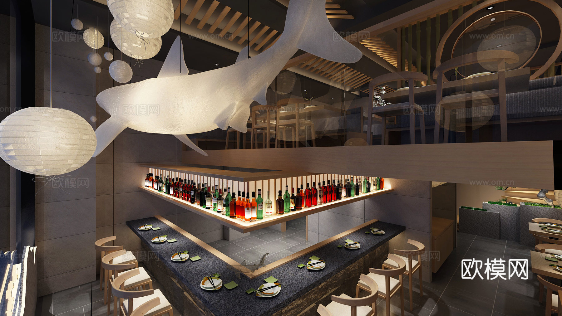 日式餐厅 小店 吊灯 装饰品3d模型下载（渲染图2）