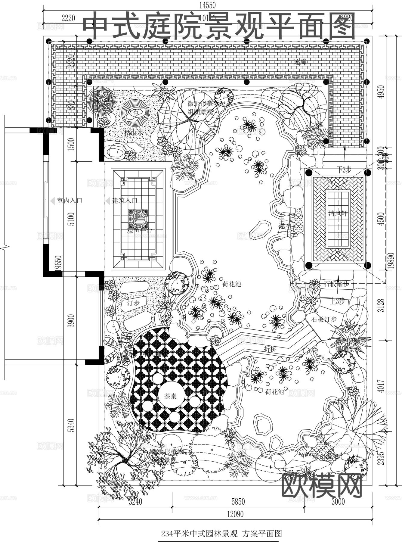 别墅庭院景观平面图cad施工图